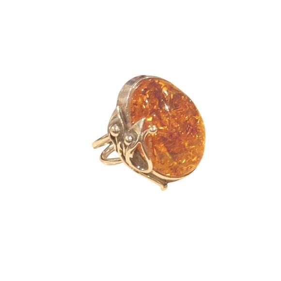baltic amber and silver ring large stone  sterling silver vintage jewelry size 6 - Picture 5 of 10